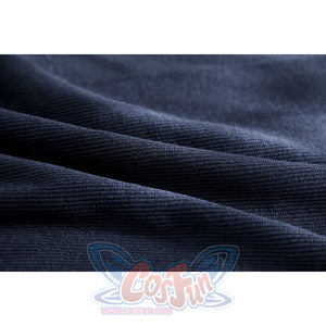 Captain Steve Rogers cosplay costume folds navy fabric texture into layered ridges.