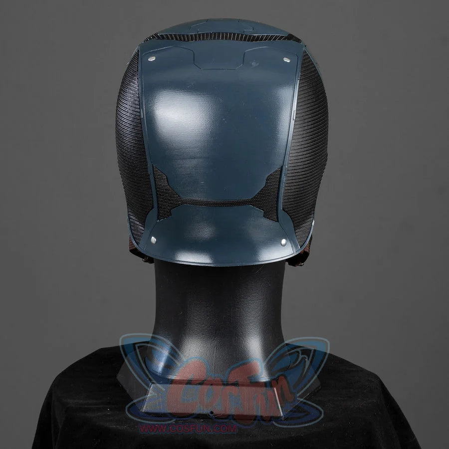 Captain Steve Rogers cosplay helmet turns the blue rear shell and black textured side panels.