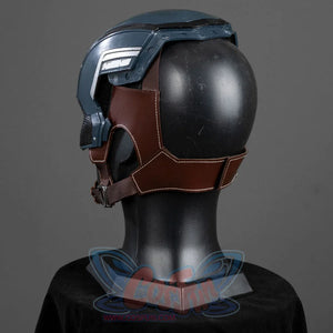 Captain Steve Rogers cosplay helmet turns the brown side strap around the back of the helmet.