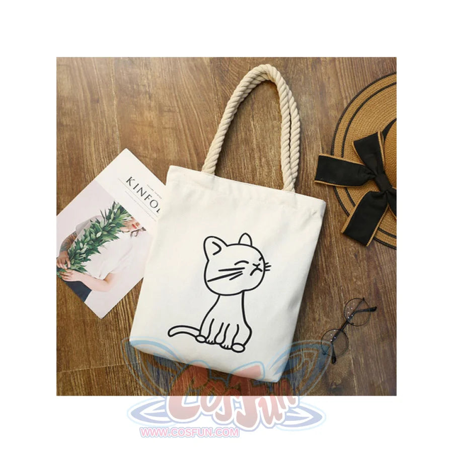 Cartoon Canvas Shopping Tote Bag White 1 / One Size