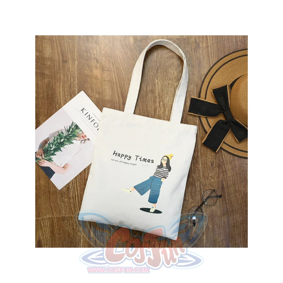 Cartoon Canvas Shopping Tote Bag White 2 / One Size