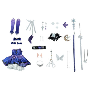 Honkai: Star Rail Castorice Gossamer Flutter cosplay costume includes a gradient dress plus butterfly hair ornaments.
