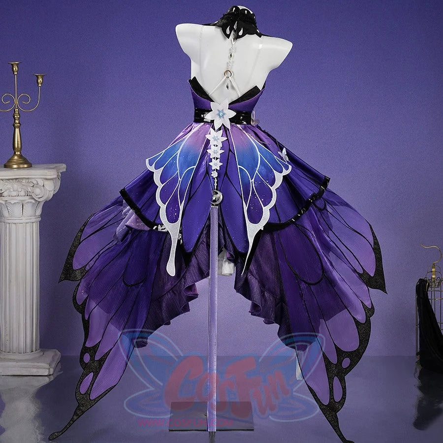 Honkai: Star Rail Castorice Gossamer Flutter cosplay costume presents back waist flower drapes and delicate chain details.