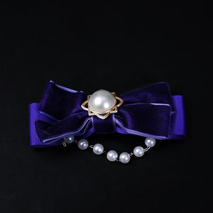 Honkai: Star Rail Castorice Gossamer Flutter cosplay costume sets purple velvet bow hair clip accented by a pearl-like bead.
