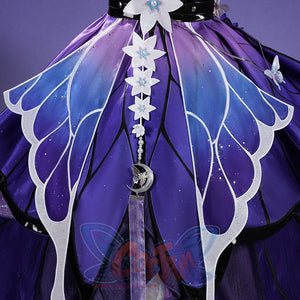 Honkai: Star Rail Castorice Gossamer Flutter cosplay costume presents a detailed waist chain anchored by a metallic moon.