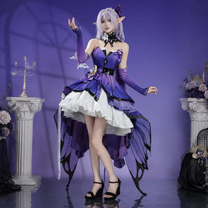COSFUN Honkai: Star Rail Castorice Gossamer Flutter cosplay costume includes detailed butterfly accents and purple dress.