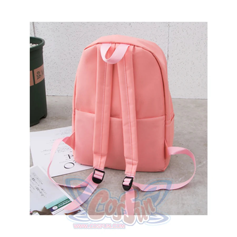 Cat Ears Printed Candy Color Canvas Backpack Handbag 3Pcs Set