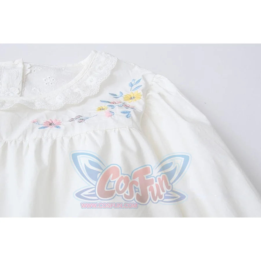 Sweet Lace Collar Floral Embroidery Long Sleeve Shirt
