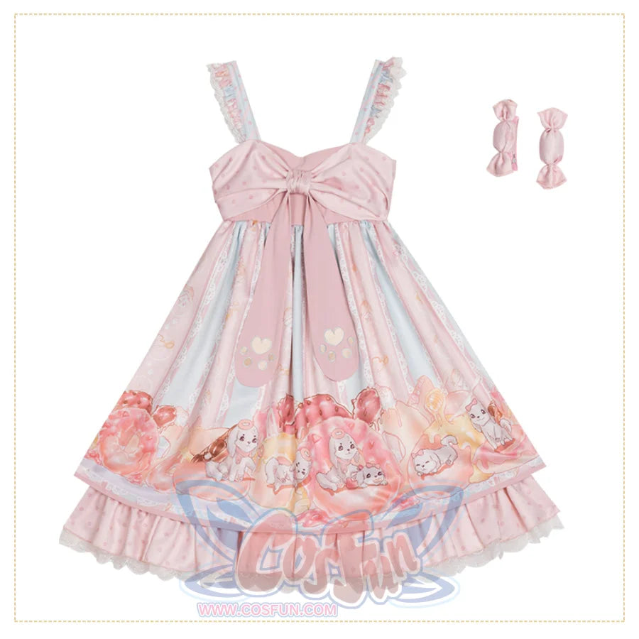 Sweet Daily Lolita Princess Jumper Skirt Sets Jumper Skirt + Bowknot / S