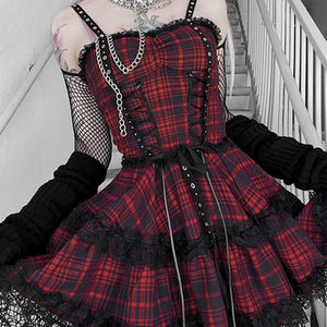 Lolita Plaid Slim Short Slip Dress S22916
