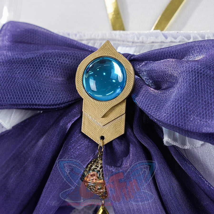 Genshin Impact Citlali Whispers of Stars and Smoke cosplay costume secures blue gem-like vision above a gold-tone bell.