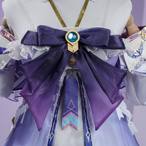 Genshin Impact Citlali Whispers of Stars and Smoke cosplay costume purple chest bow and teal vision.
