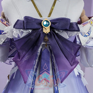 Genshin Impact Citlali Whispers of Stars and Smoke cosplay costume purple chest bow and teal vision.