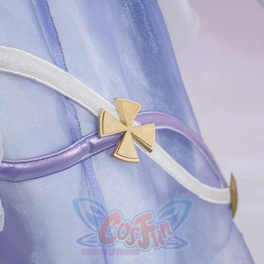 Genshin Impact Citlali Whispers of Stars and Smoke cosplay costume sets a gold-tone clover ornament over layers of chiffon.