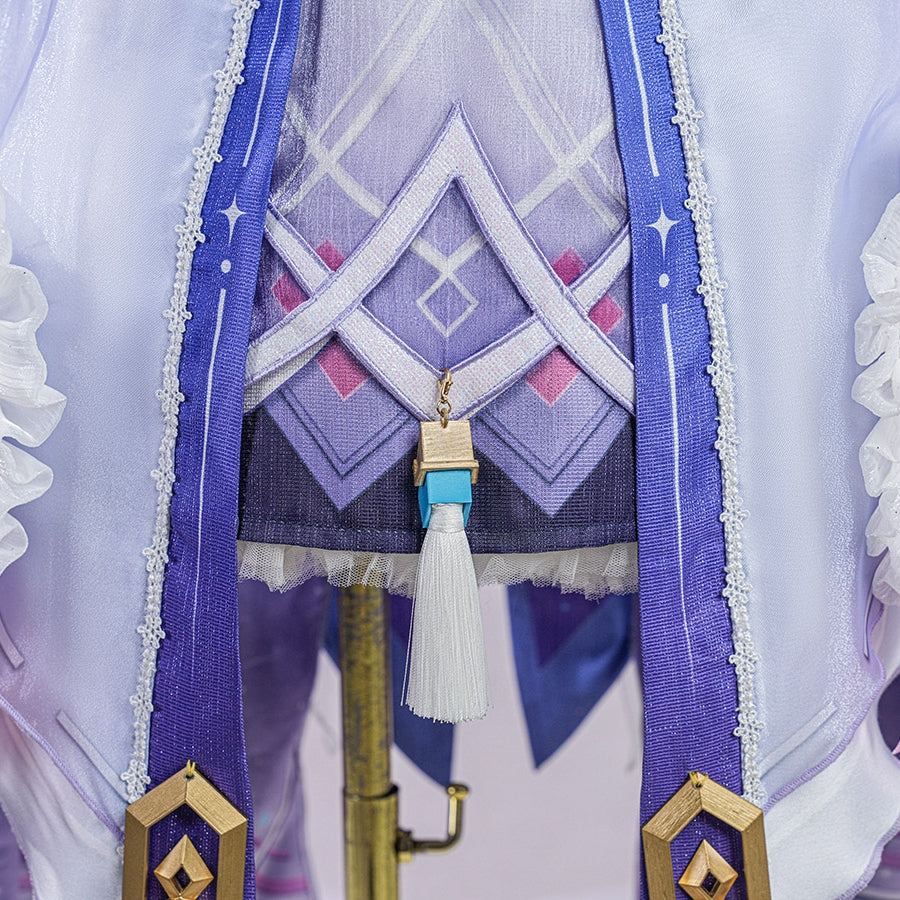 Genshin Impact Citlali Whispers of Stars and Smoke cosplay costume centers on layered purple geometric fabric and a tassel.