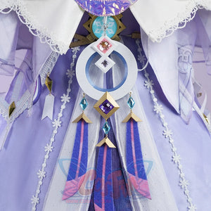 Genshin Impact Citlali Whispers of Stars and Smoke cosplay costume centers layered lace over a violet dress beside pendants.