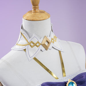 Genshin Impact Citlali Whispers of Stars and Smoke cosplay costume details a white collar piece accented by gold-tone trim.