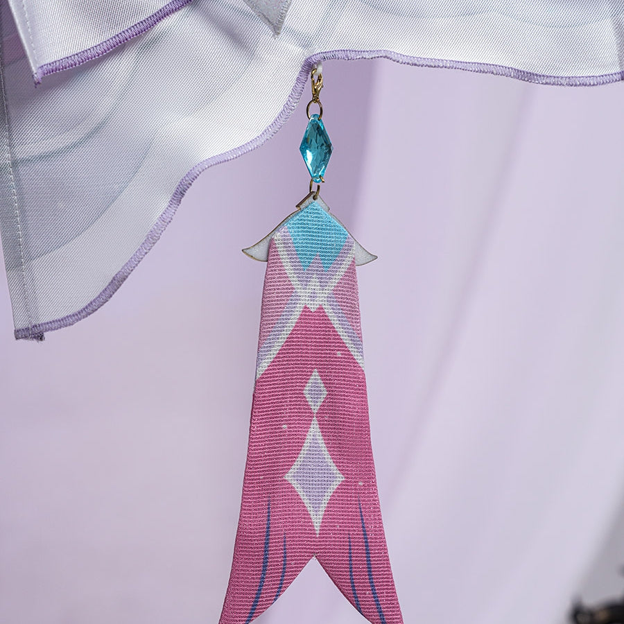 Genshin Impact Citlali Whispers of Stars and Smoke cosplay costume centers a pink fabric tassel under blue gem-like accent.