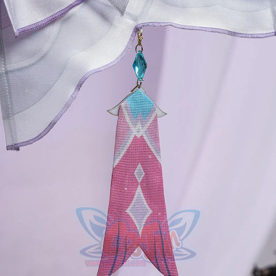 Genshin Impact Citlali Whispers of Stars and Smoke cosplay costume centers a pink fabric tassel under blue gem-like accent.