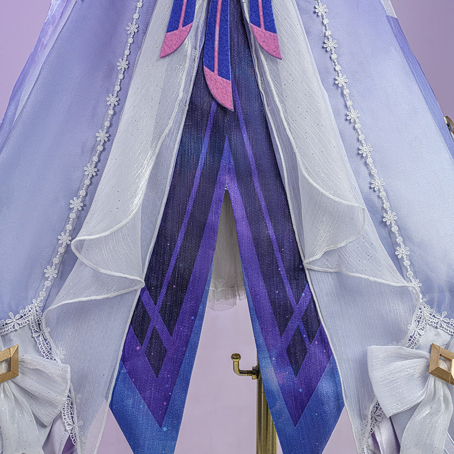 Genshin Impact Citlali Whispers of Stars and Smoke cosplay costume layers shimmering chiffon over dark patterned fabric.