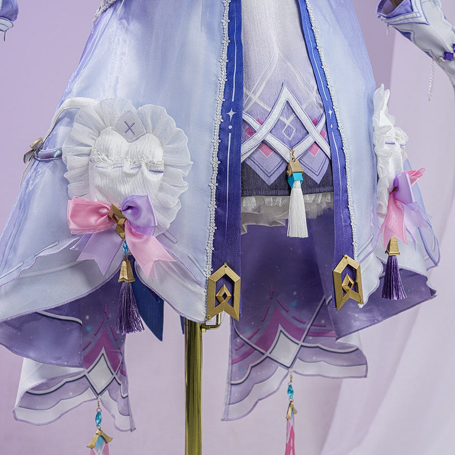 Genshin Impact Citlali Whispers of Stars and Smoke cosplay costume gathers ruffled white waist accents and hanging tassels.