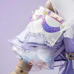 Genshin Impact Citlali Whispers of Stars and Smoke cosplay costume centers iridescent trim above tiered lace sleeve fabric.