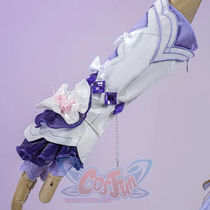Genshin Impact Citlali Whispers of Stars and Smoke cosplay costume centers on a white and purple sleeve beside ribbon bows.