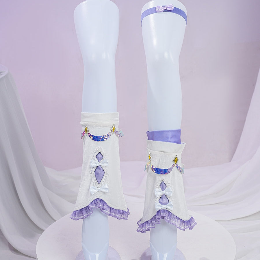 Genshin Impact Citlali Whispers of Stars and Smoke cosplay costume sock covers present purple ruffles and mini bows.