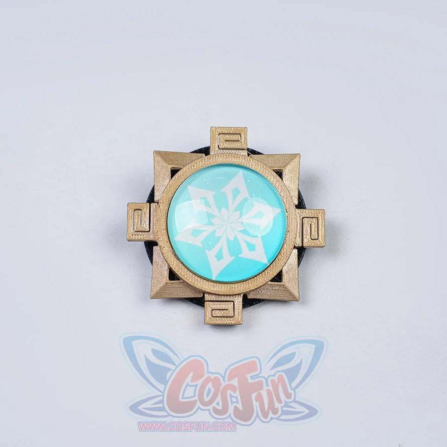 Genshin Impact Citlali Whispers of Stars and Smoke cosplay costume vision centers a cyan star emblem in a gold-tone frame.