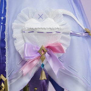 Genshin Impact Citlali Whispers of Stars and Smoke cosplay costume gathers white ruffles and satin ribbons at the waist.