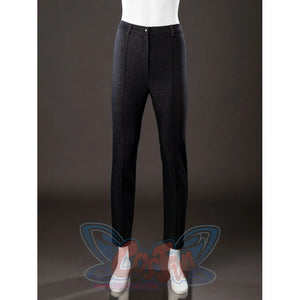 Front view of Maelle cosplay costume from Clair Obscur Expedition 33 black pants with slim legs and high waist