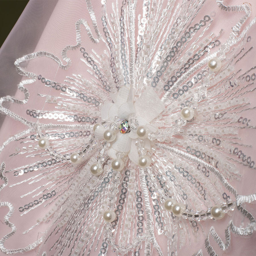 Close up Glinda cosplay costume floral embroidery