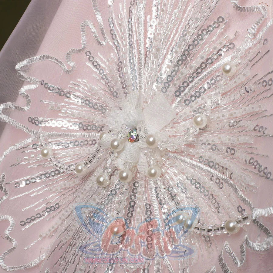 Close up Glinda cosplay costume floral embroidery