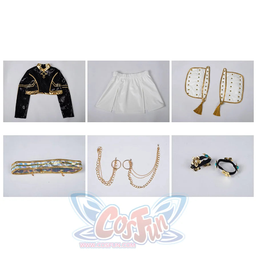HUNTR/X Kid Zoey cosplay costume all set, includes top, skirt, shoulder ornaments, waist ornaments, belt, head accessory