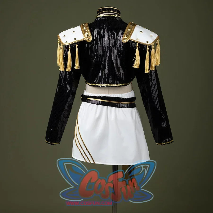 HUNTR/X Kid Mira cosplay costume, sequins black, golden and white outfit, back view