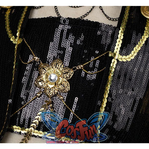 HUNTR/X Kid Mira cosplay costume, sequins black outfit with golden flower chest decoration