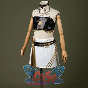 HUNTR/X Kid Mira cosplay costume inner suit, sequins black, golden and white outfit, side view