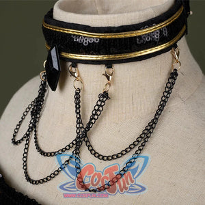 HUNTR/X Kid Mira cosplay costume, black sequins and golden neck accessories, side view