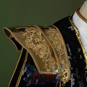 HUNTR/X Rumi cosplay costume for kids, golden black and white shiny stage outfit, shoulder with armo