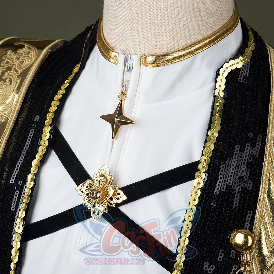 HUNTR/X Rumi cosplay costume for kids, golden black and white shiny stage outfit, detail showcase