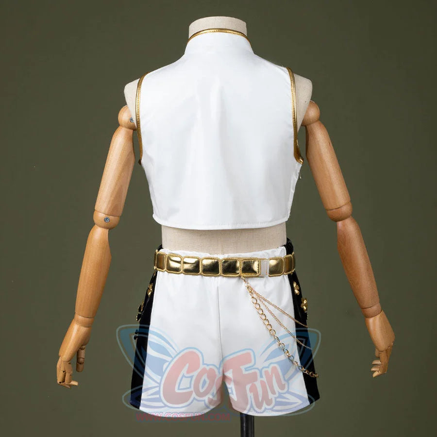 HUNTR/X Rumi cosplay costume for kids, white shiny stage outfit, back view