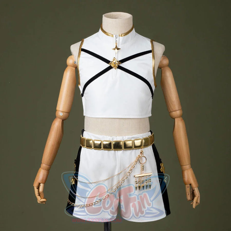 HUNTR/X Rumi cosplay costume for kids, white shiny stage outfit, front view