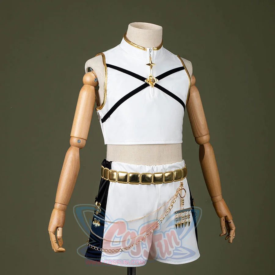 HUNTR/X Rumi cosplay costume for kids, white shiny stage outfit, side view