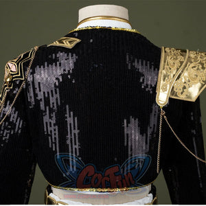HUNTR/X Rumi cosplay costume for kids, golden black and white shiny stage outfit, upper jacket