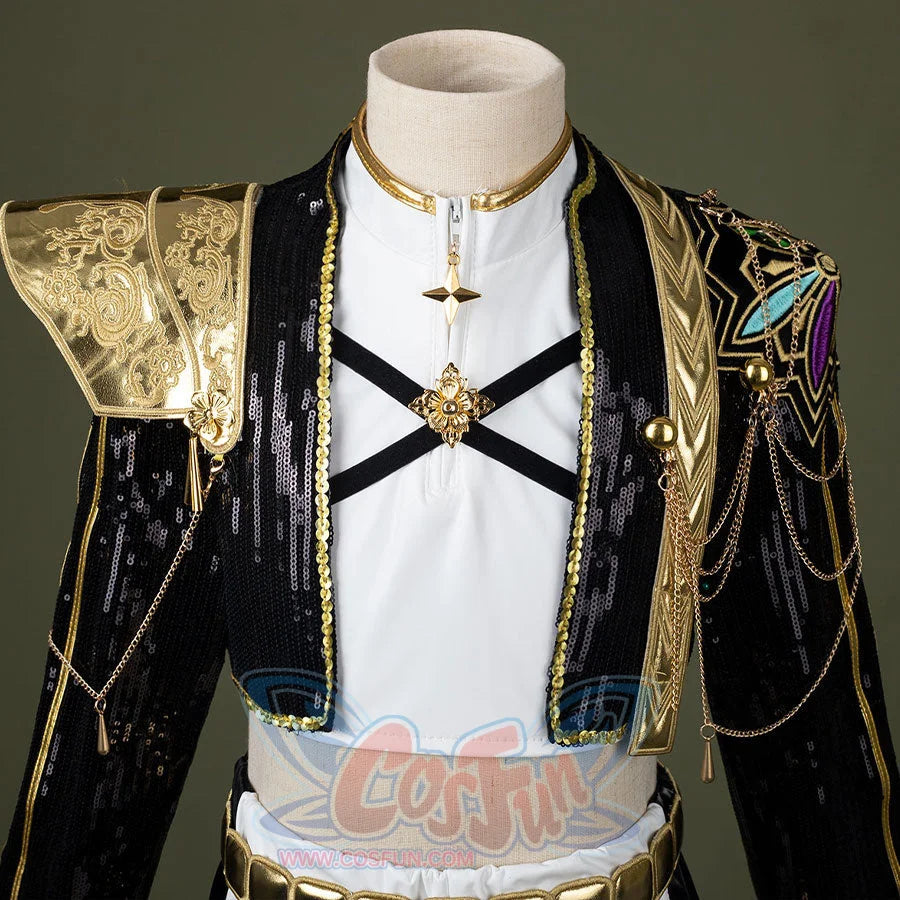 HUNTR/X Rumi cosplay costume for kids, golden black and white shiny stage outfit, upper top