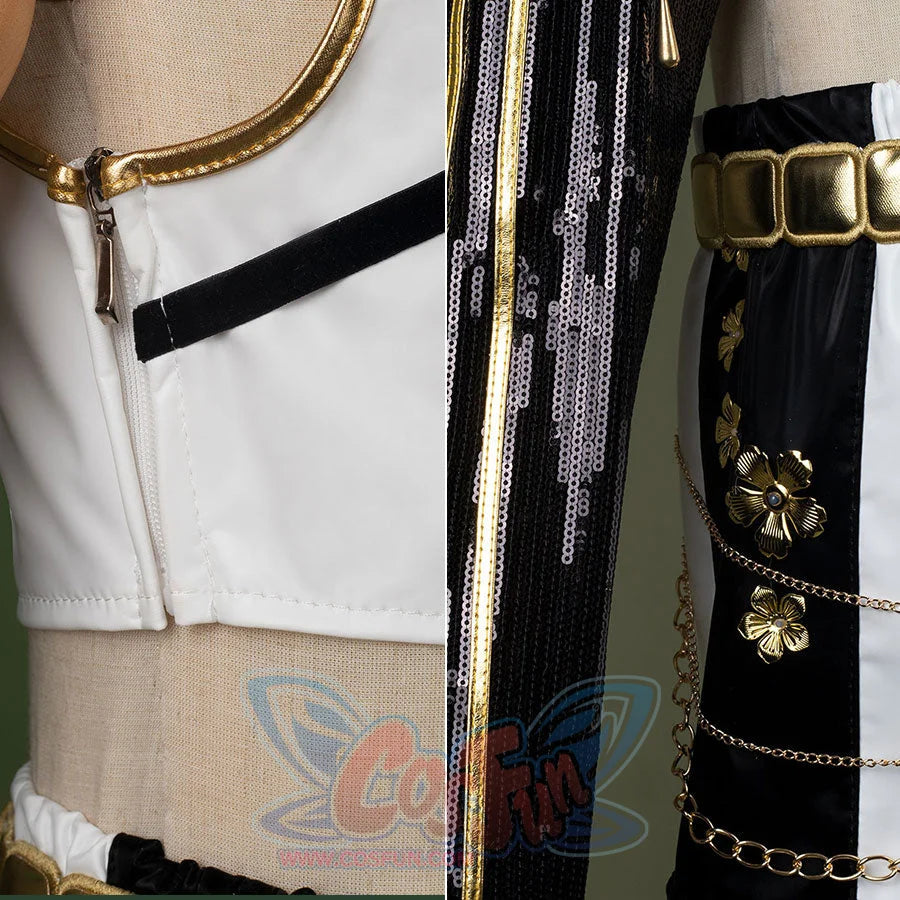 HUNTR/X Rumi cosplay costume for kids, white shiny stage outfit, details