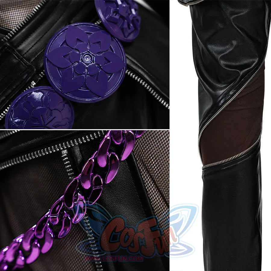 Rumi Cosplay Costume KILLER Black Suit chain detail & leg detail