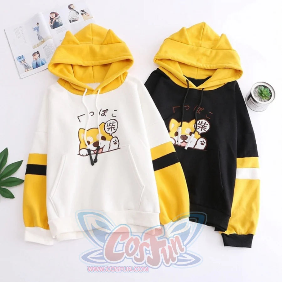 Cute Puppy Shiba Inu Color Block Hoodie J40229 Sweatshirt