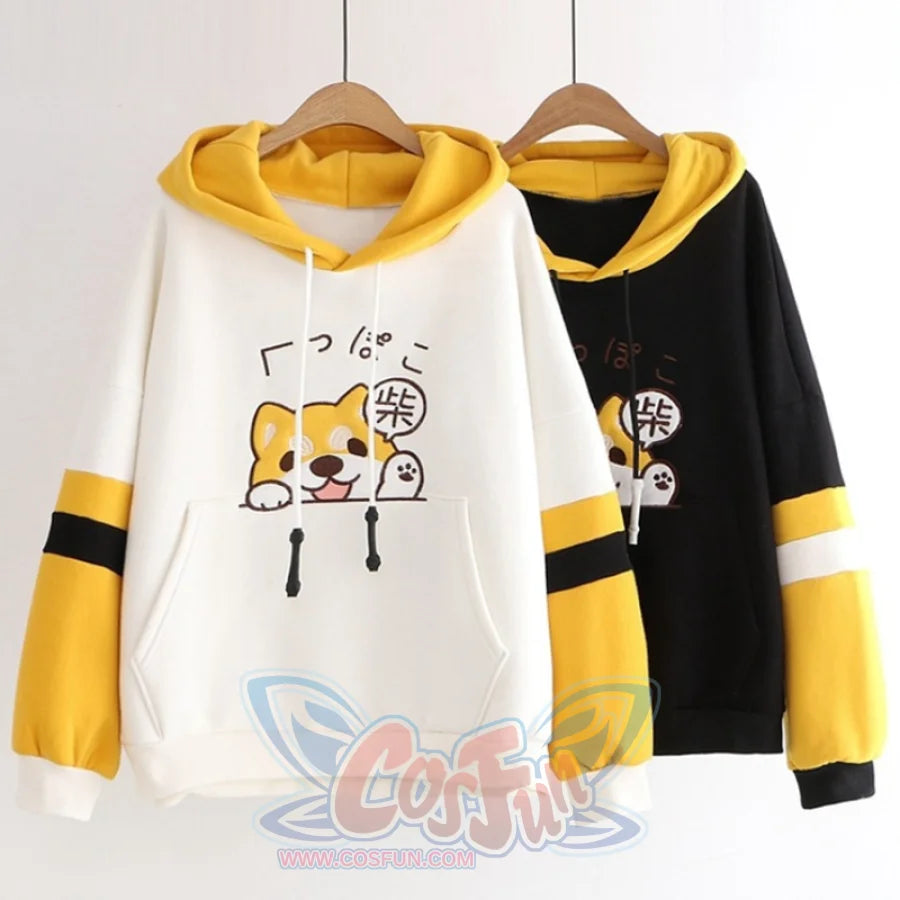 Cute Puppy Shiba Inu Color Block Hoodie J40229 Sweatshirt