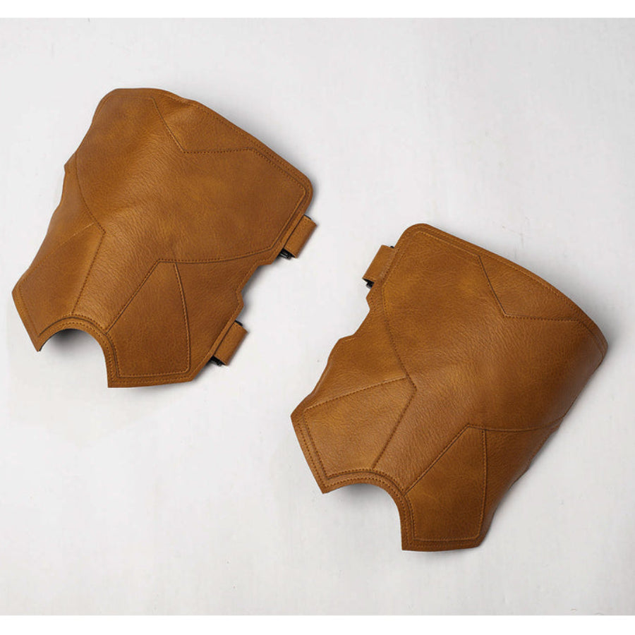 Cyclops Scott Summers cosplay boot shaft pieces lay flat in brown matte PU leather.